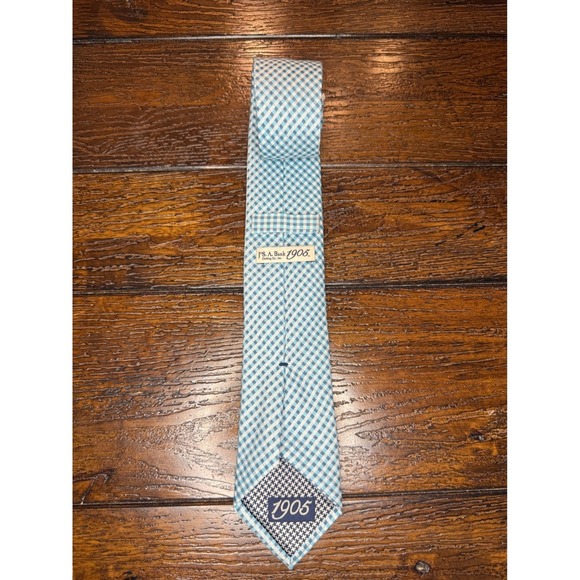 Jos. A. Bank 1905 Mens Necktie Blue White Gingham Check Pattern - Picture 3 of 3